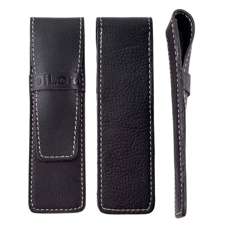 DiLoro Full Grain Genuine Buffalo Leather Black Pen Cases Set of 3 - Image 2